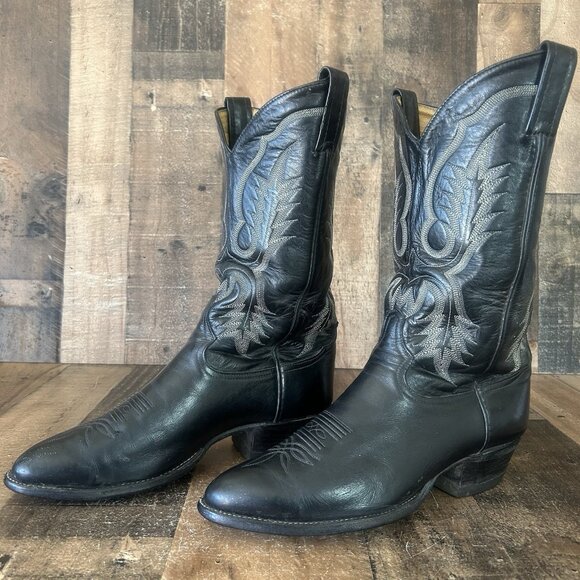Tony Lama Vintage Classic Black Western Cowboy Boots Mens 9 EE - Picture 3 of 12